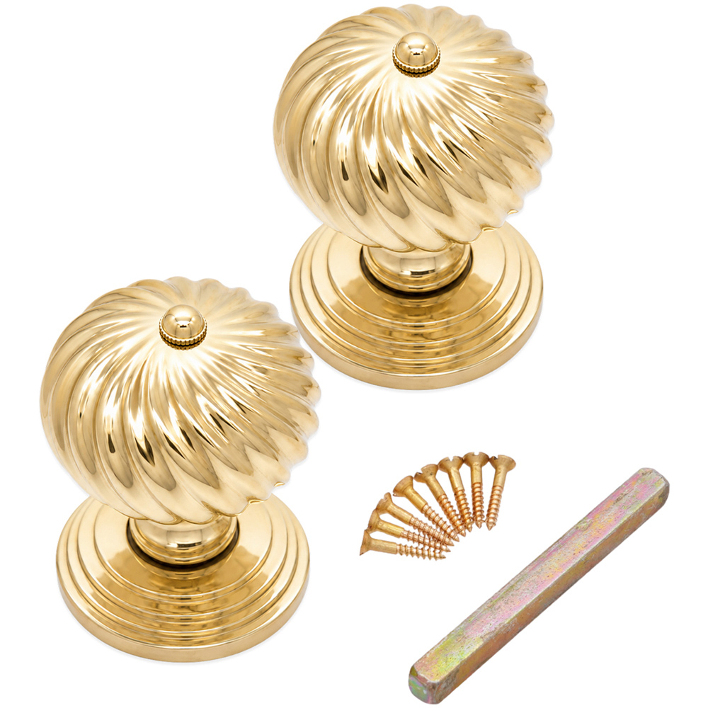 Spira Brass Polished Brass Burcot Mortice Door Knob 2 Pack Image 4