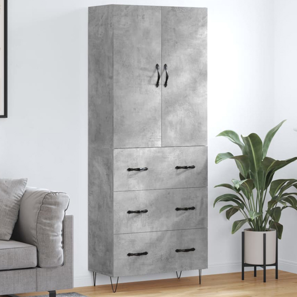 vidaXL 2 Door 3 Drawer Concrete Grey Highboard with Hairpin Legs Image 1