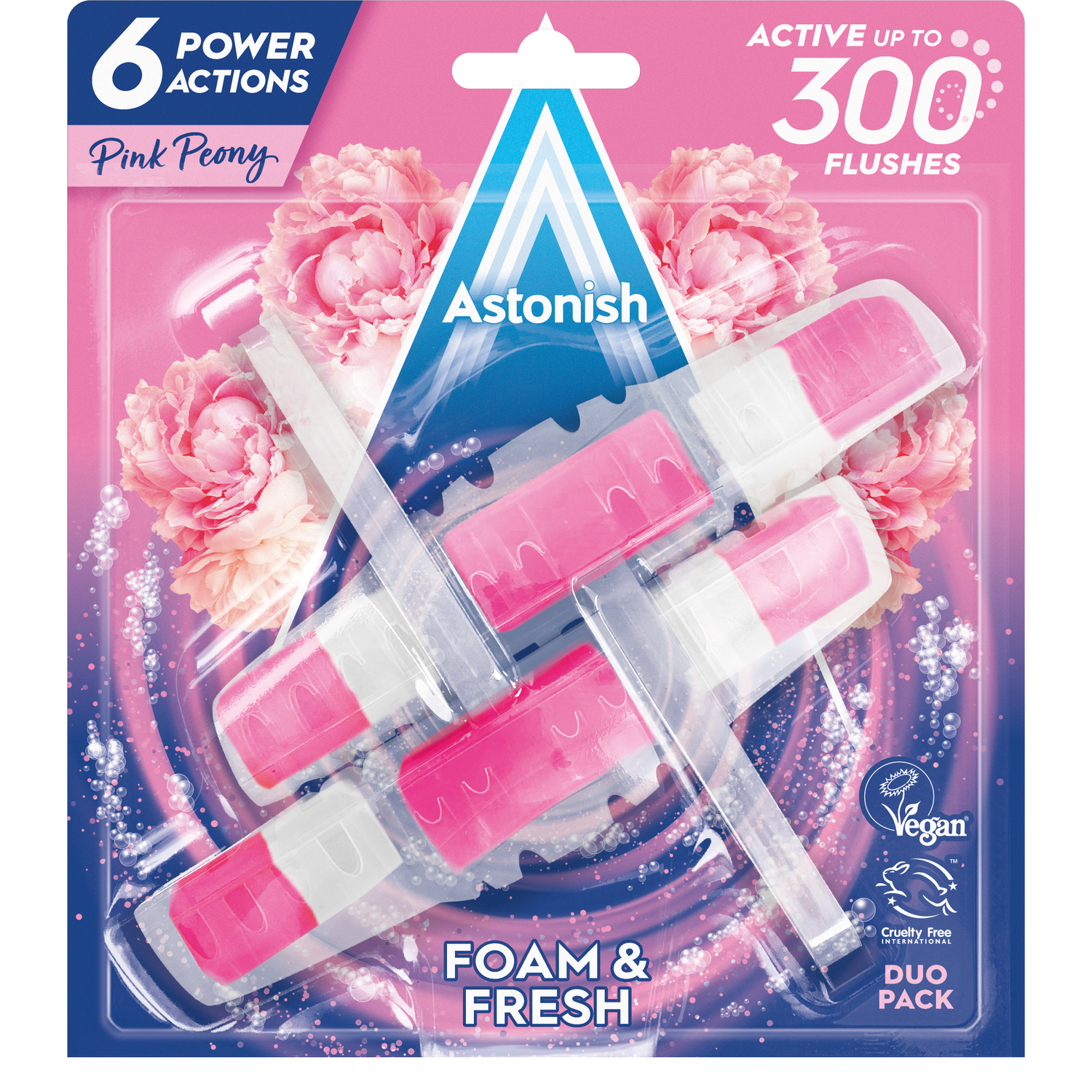 Astonish Foam and Fresh Pink Peony Toilet Rim Block 2 Pack Image