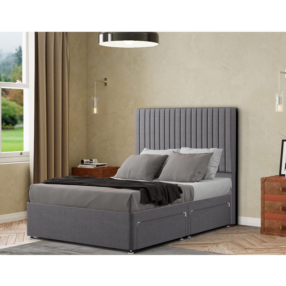 Portland Maryland King Size Grey Linen Divan Bed with 2 Drawer and Headboard Image 3