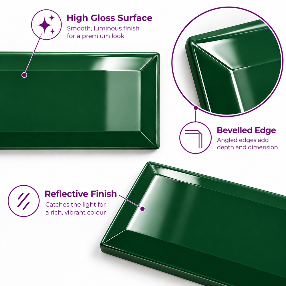 Go Bathrooms Metro Glossy Bottle Green Ceramic Wall Tile 100 x 200mm 50 Pack Image 5