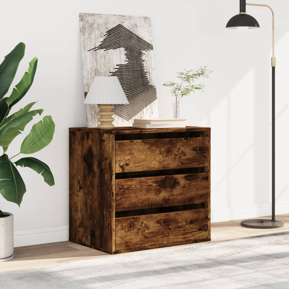 vidaXL 3 Drawer Smoked Oak Wooden Chest of Drawers Image 8