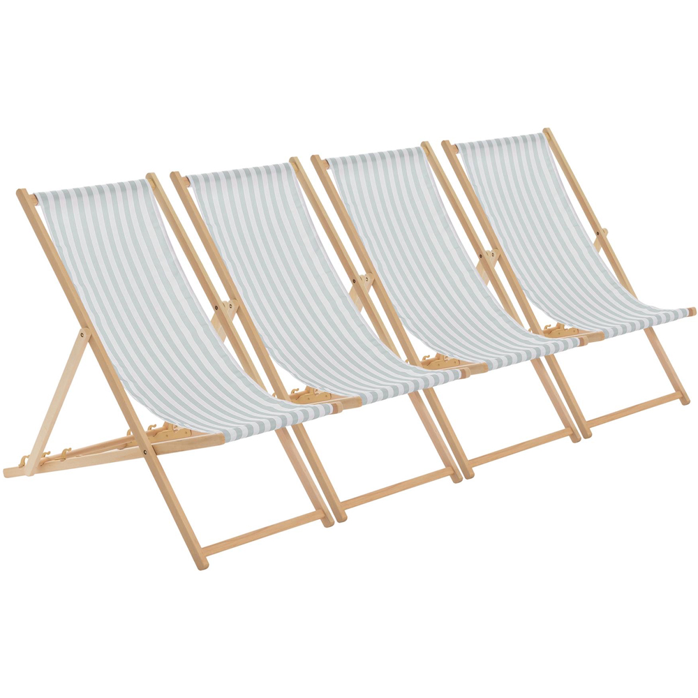 Harbour Housewares Sage Grey Stripe Wooden Foldable Deck Chair 4 Pack Image 2