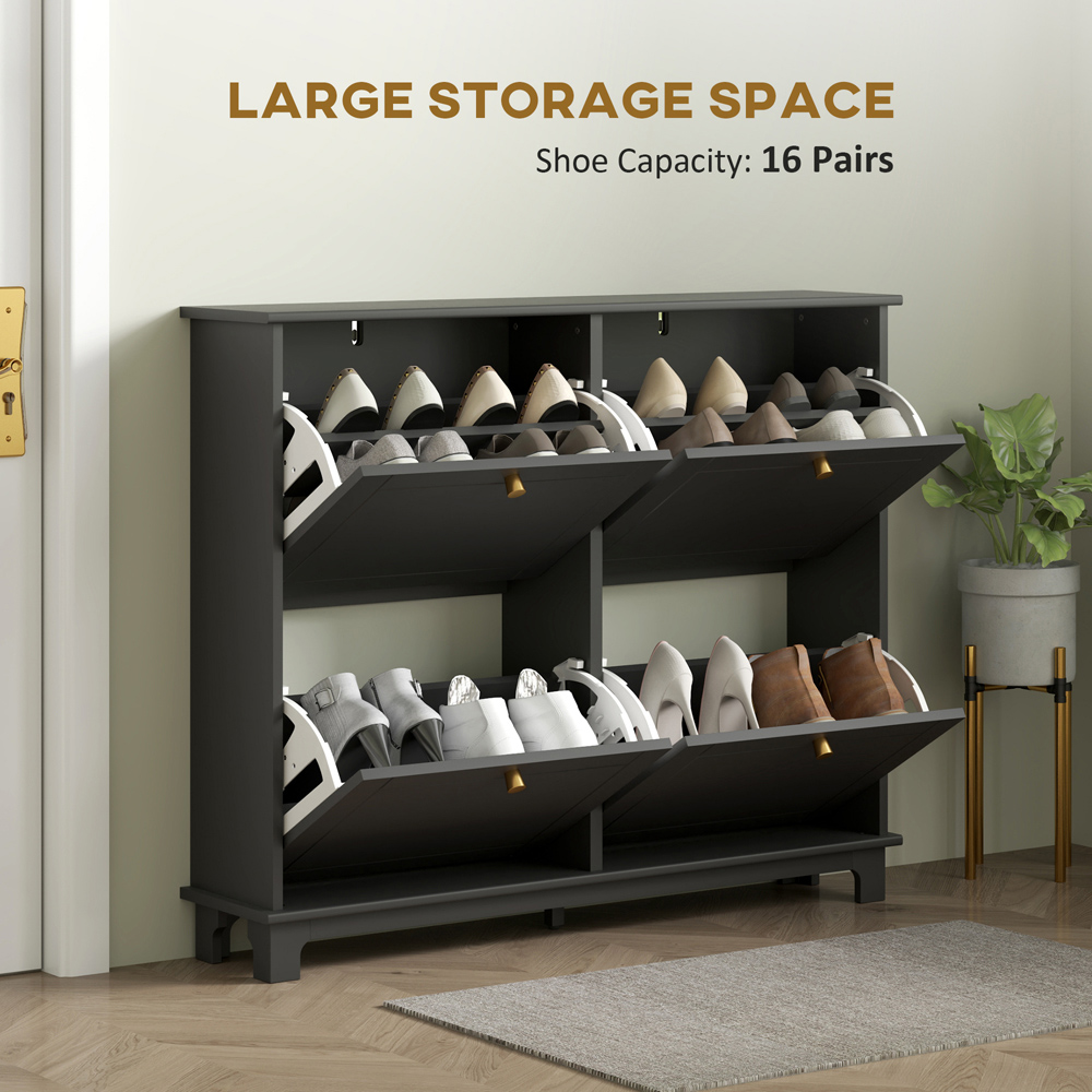 HOMCOM 4 Flip Down Drawer Black Narrow Shoe Cabinet Image 6