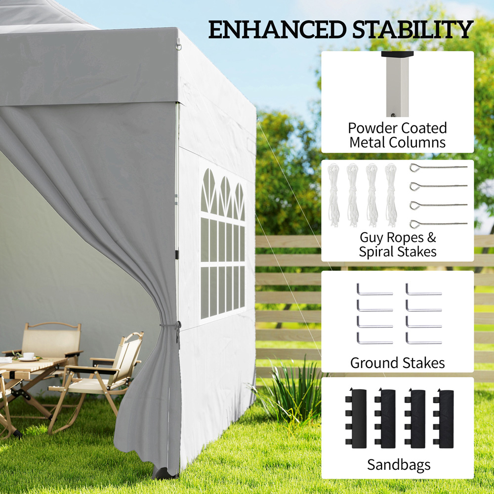 Outsunny 3 x 3m Silver Grey Heavy Duty Marquee Pop Up Gazebo with Sides Image 6