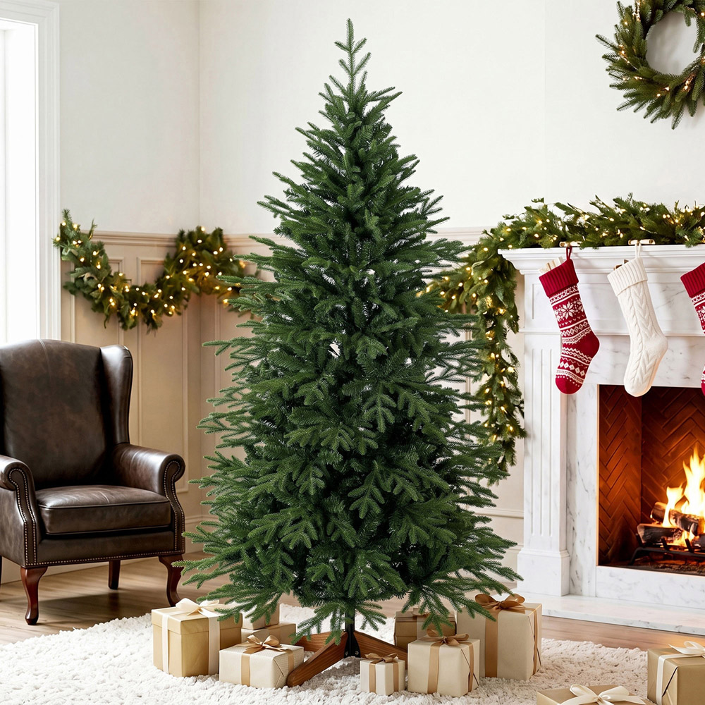 HOMCOM Green Artificial Christmas Tree with 2081 Branch Tips and Solid Pine Wood Stand 6ft Image 5