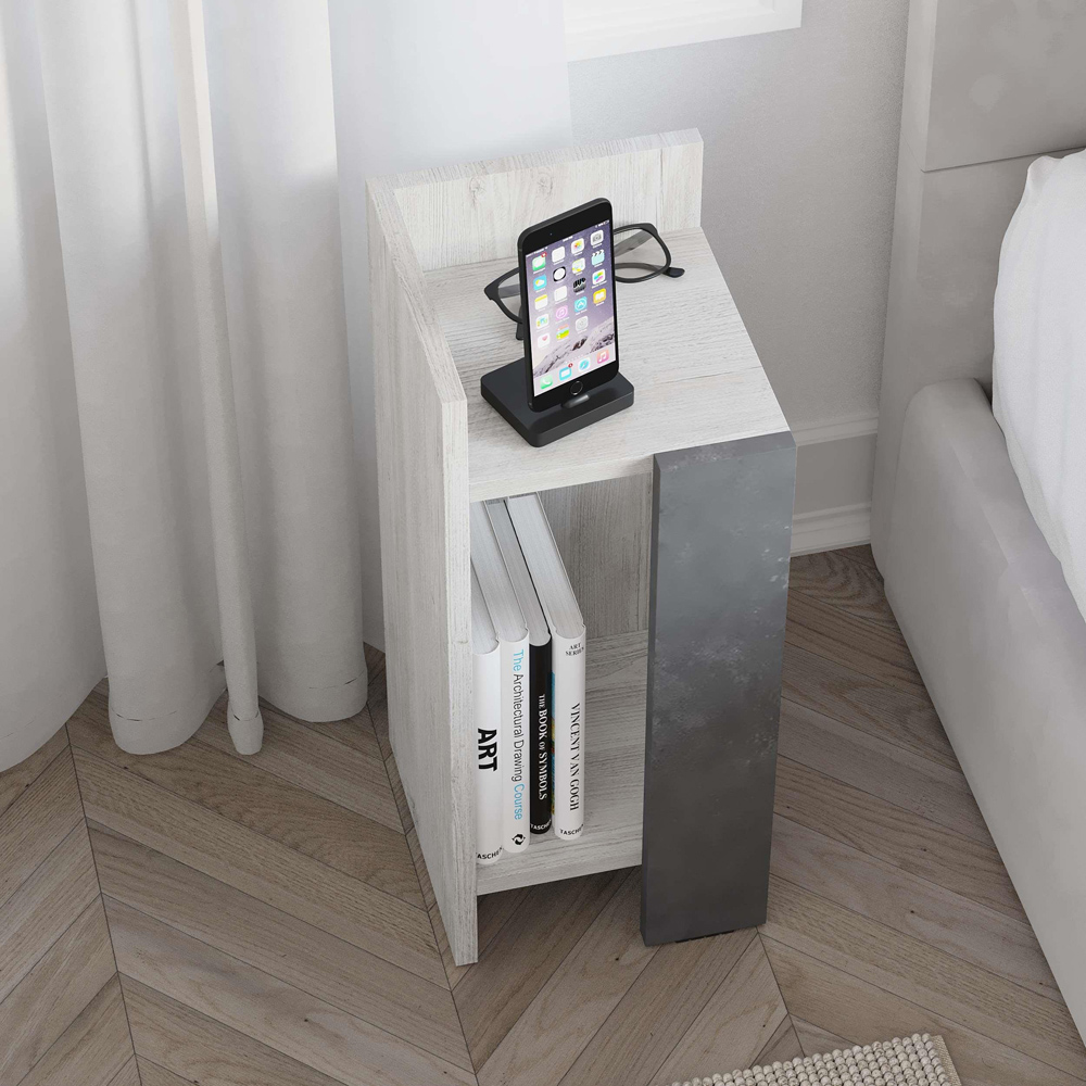 Decortie Elos Single Shelf Ancient White Retro Grey Modern Left Module Bedside Table Image 4