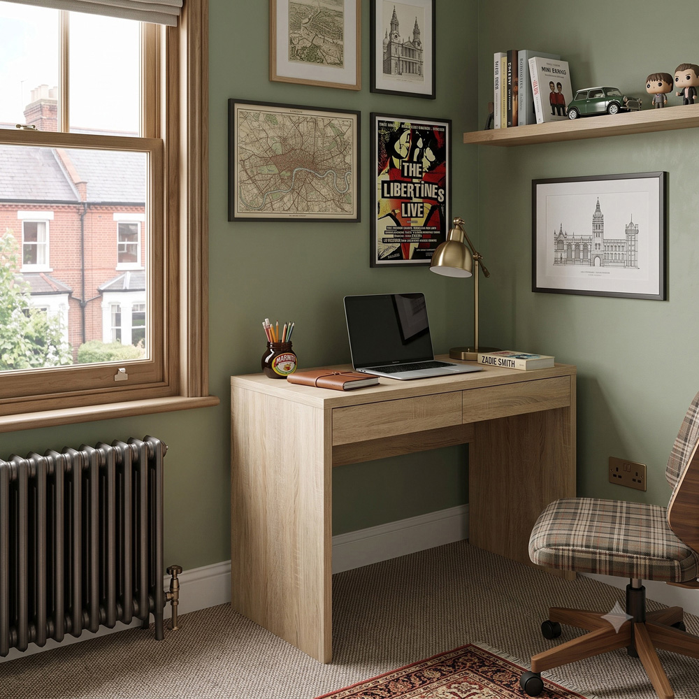 Shefa Line Vikko 2 Drawer Computer Desk Oak Image 4