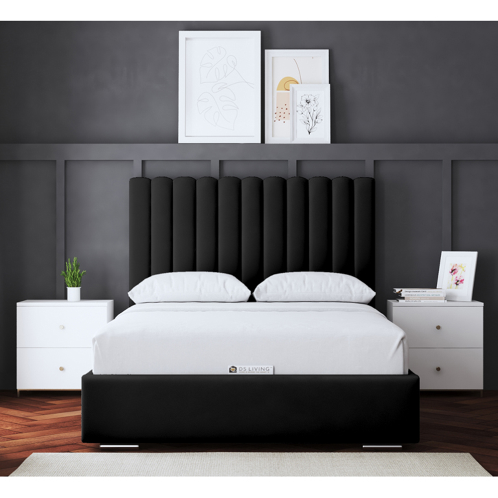 DS Living Evangeline Double Black Upholstered Ottoman Bed with Headboard Image 5