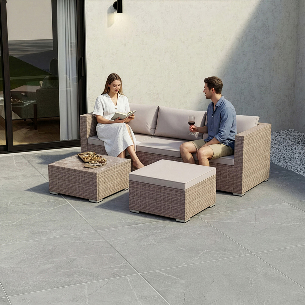 GARDEN VIDA Hampton 4 Seater Natural PE Rattan Garden Corner Lounge Set with Cover Image 4