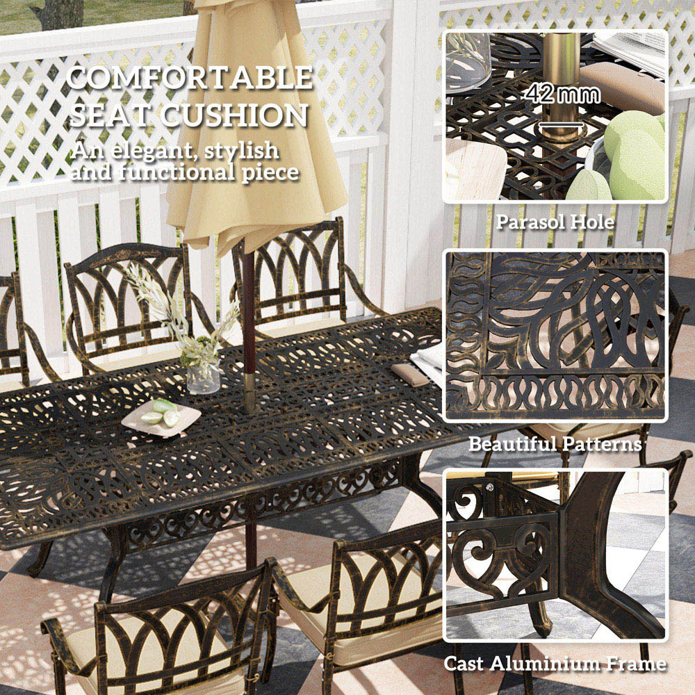 Outsunny 8 Seater Garden Dining Set with Parasol Hole Bronze Image 6