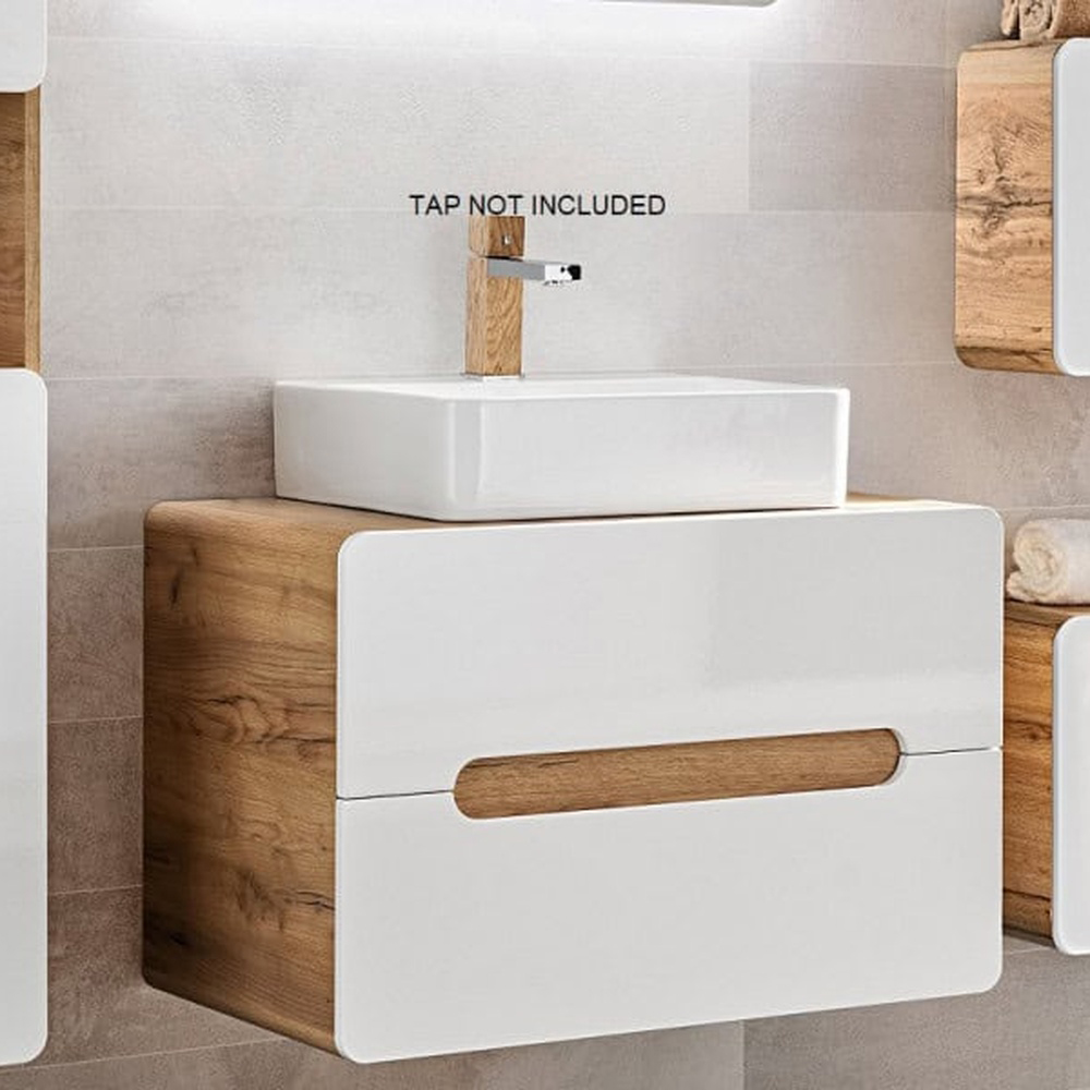 Impact Furniture Aruba White Gloss and Oak Wotan 5 Piece Floating Bathroom Furniture Set Image 7