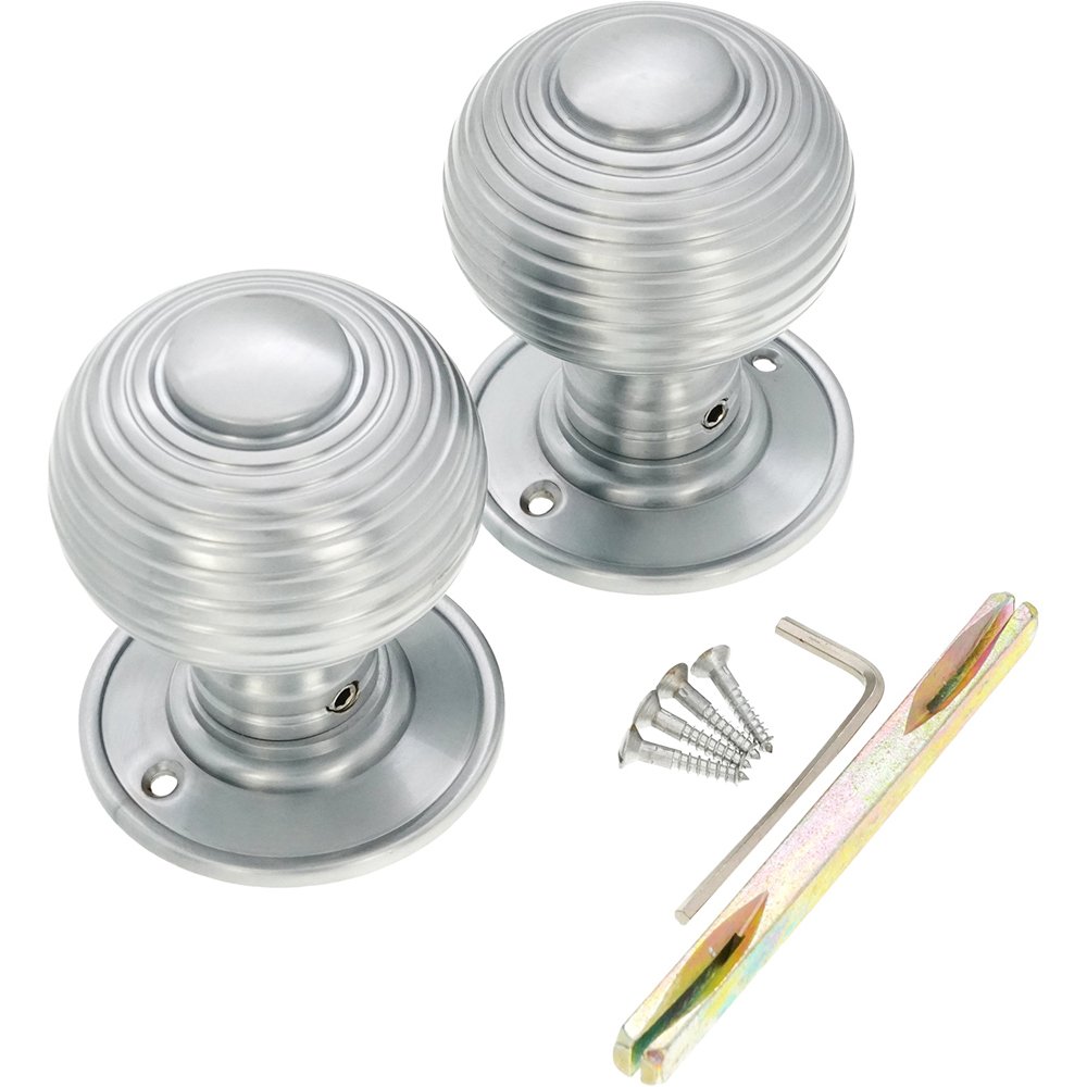 Spira Brass Satin Chrome Beehive Large 60mm Mortice Door Knob 2 Pack Image 4