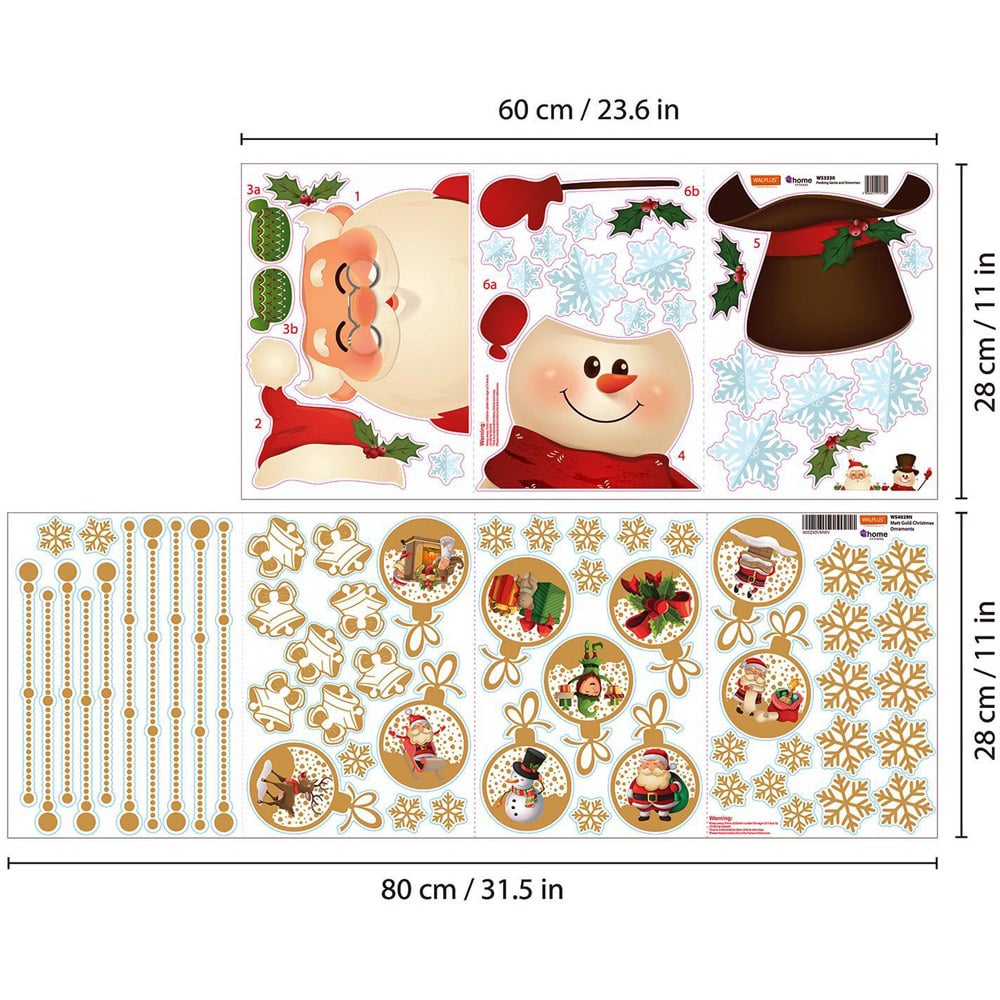 Walplus Santa And Snowman with Christmas Ornaments Self Adhesive Wall Stickers 71 Piece Image 6