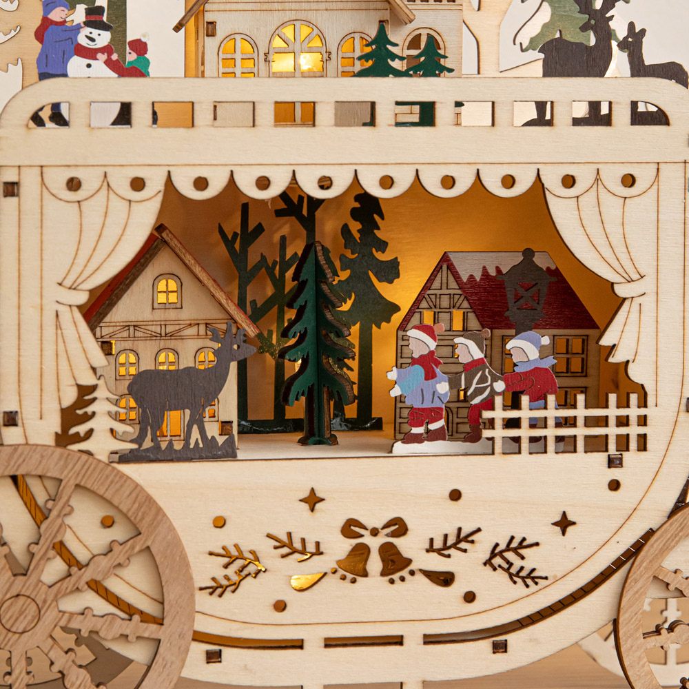 Samuel Alexander Warm White LED Wooden Christmas Carriage Village 25cm Image 4