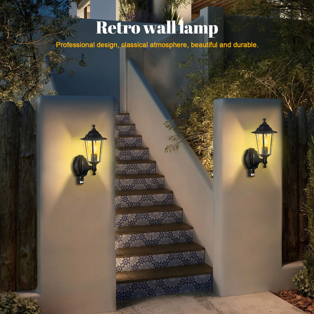 ExtraStar Black PIR Metal Candle Bulb Lantern Garden Wall Light Image 2