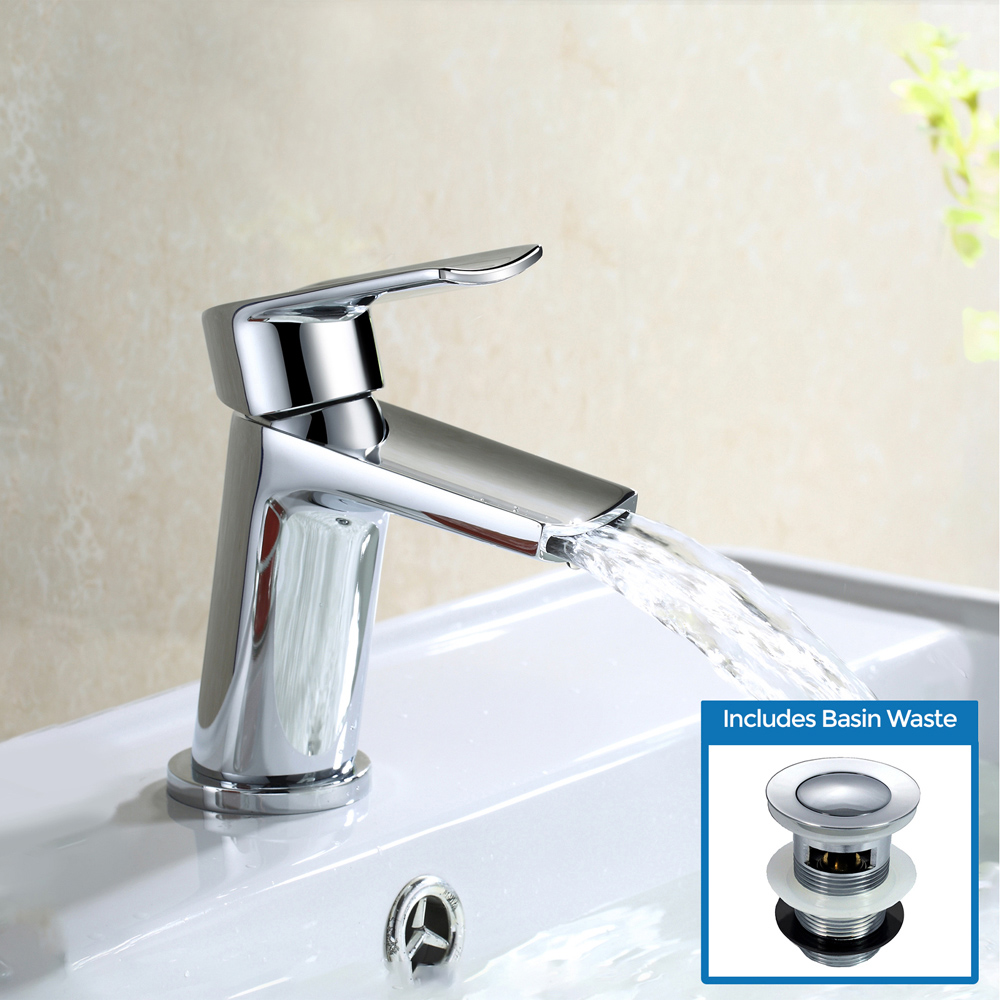 Nes Home Wilpa Waterfall Chrome Basin Mono Mixer Tap with Waste Image 2