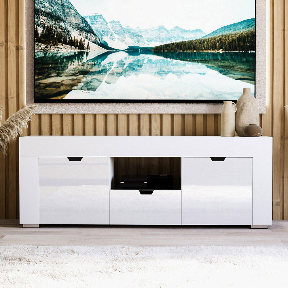 Vida Designs Eclipse 2 Door Single Drawer Single Shelf White LED TV Unit Image 3