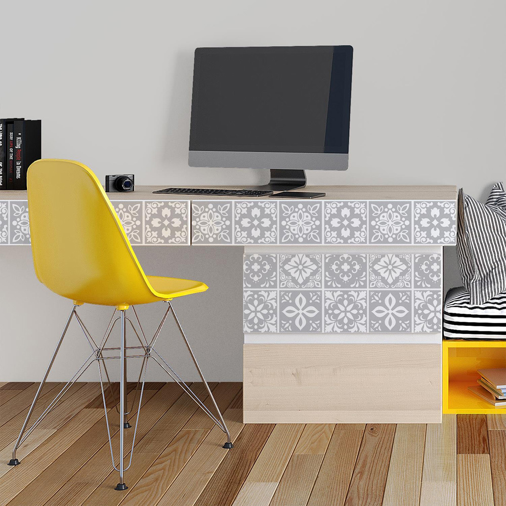 Walplus Andalu Light Grey Cement Spanish Wall Tile Sticker 15 x 15cm 24 Pack Image 4