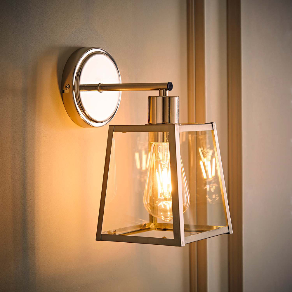 ValueLights Susie Lantern Shade Brushed Chrome Glass Wall Light with Bulb 2 Pack Image 2