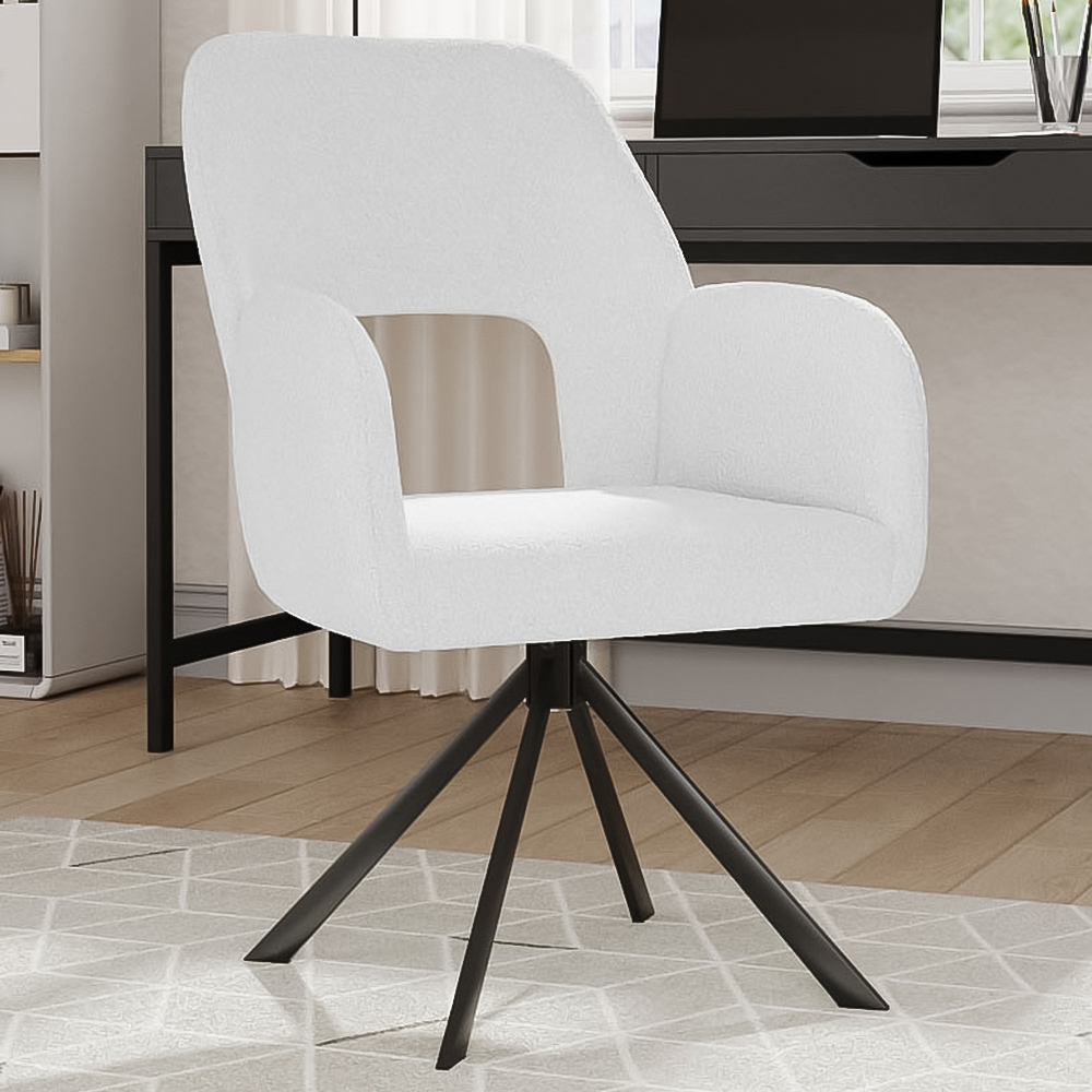 Living and Home White Teddy Fleece Upholstered Swivel Chair Image 1