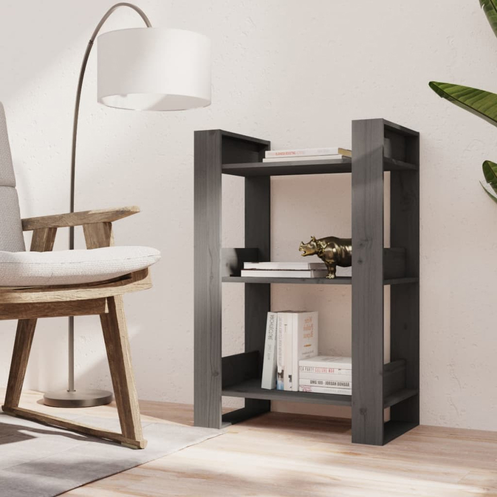 vidaXL 3 Shelf Grey Solid Pine Bookcase Image 7