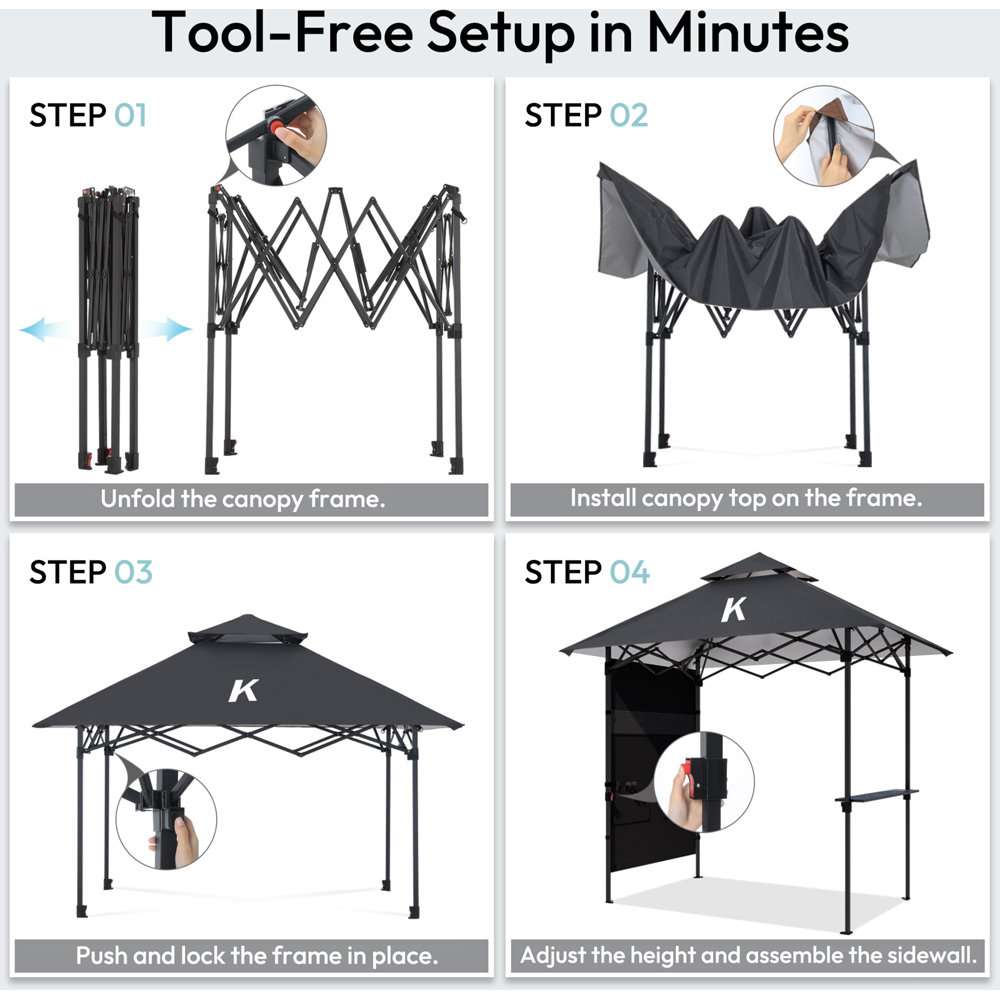Home Source Verano 2.5 x 1.6m Black Folding BBQ Gazebo with Accessories Image 9