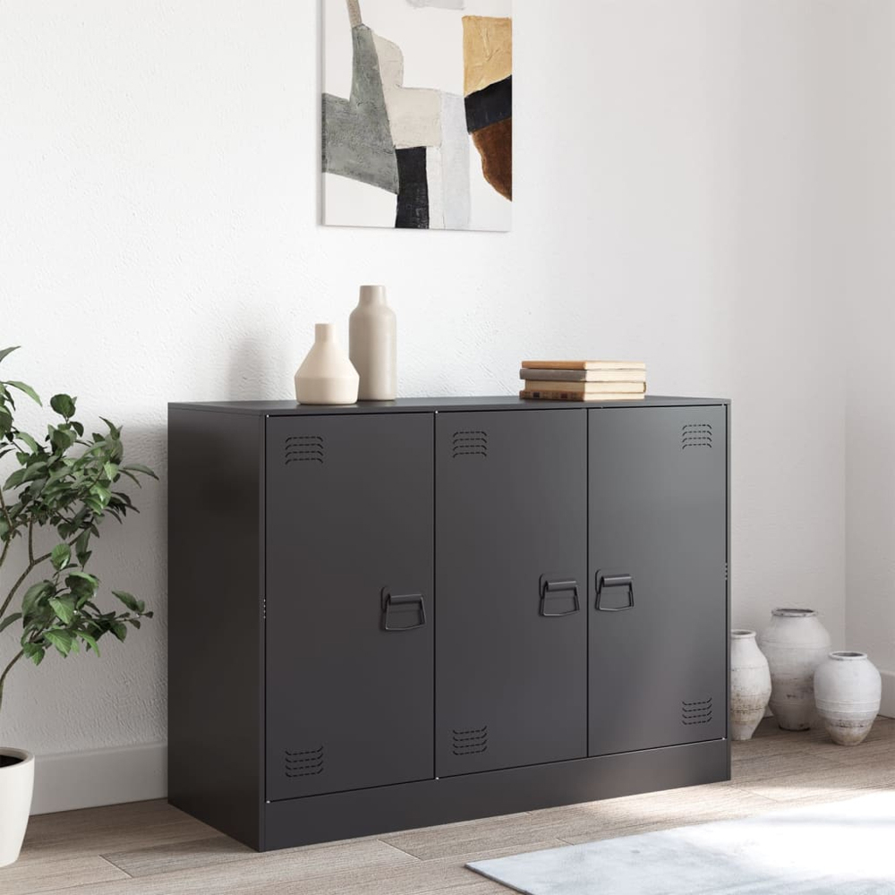 vidaXL 3 Door Black Metal Sideboard Image 9
