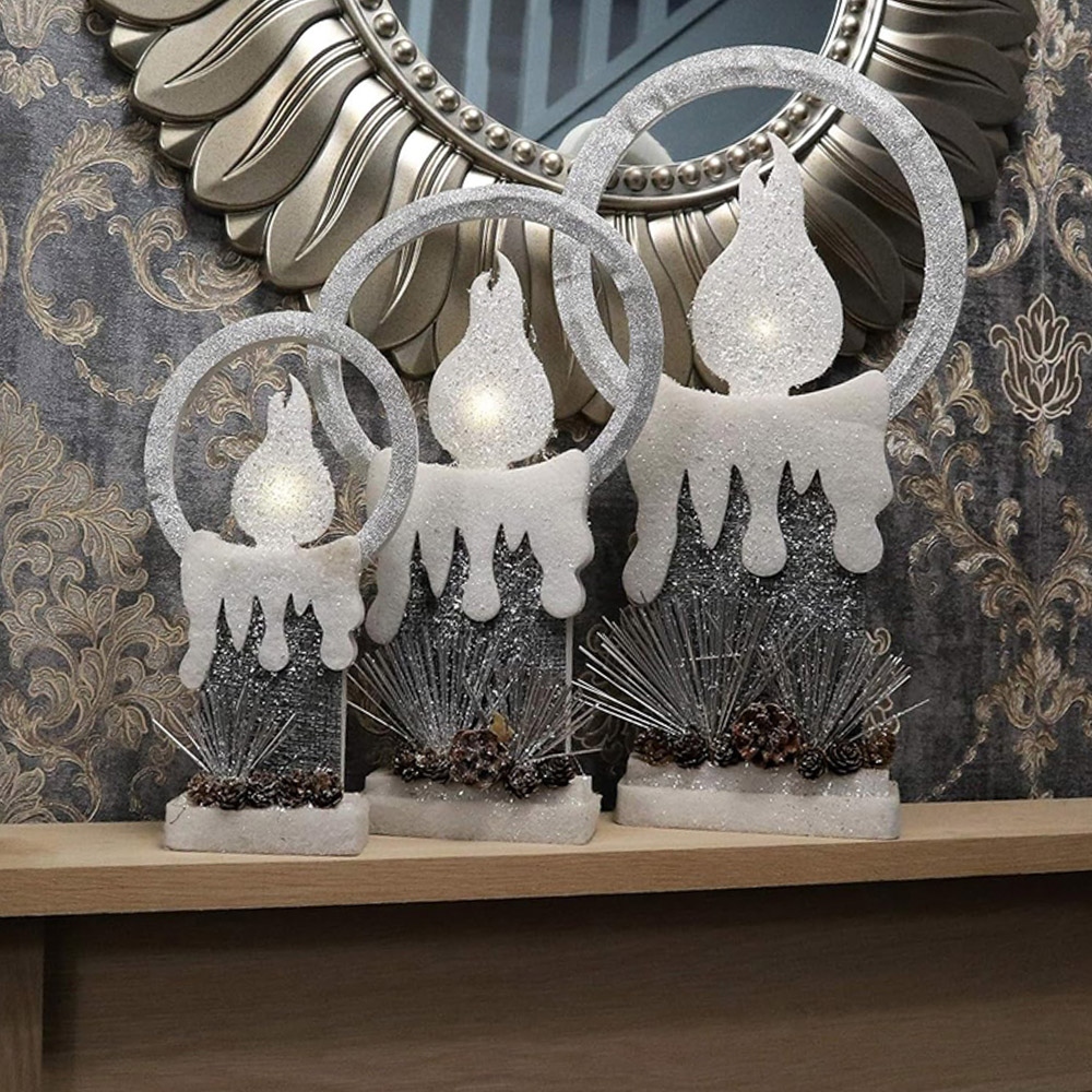 Shatchi Grey Glitter Foam Snow Covered Pre Lit Candle Christmas Decoration 41cm Image 4