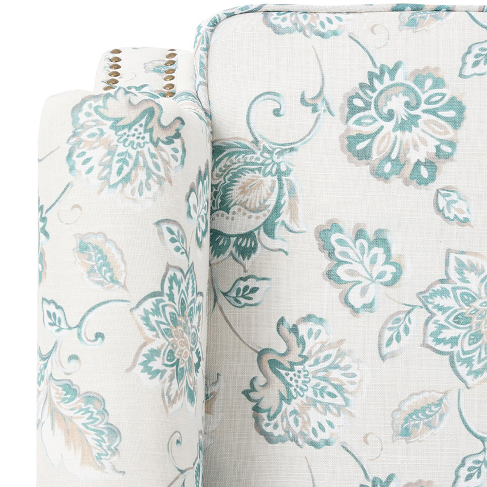 Living and Home White and Green Velvet and Linen Vintage Upholstered Armchair Image 6