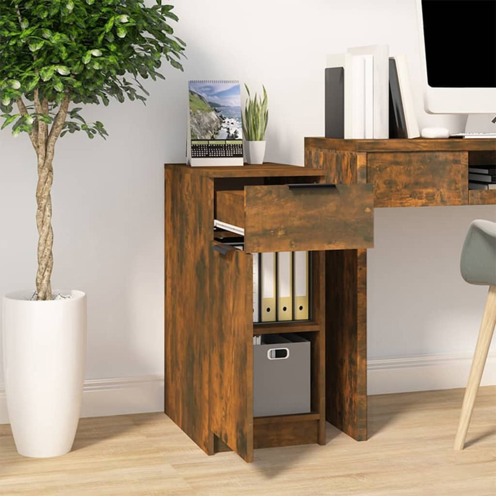 vidaXL Single Door Single Drawer Smoked Oak Desk Cabinet Image 7