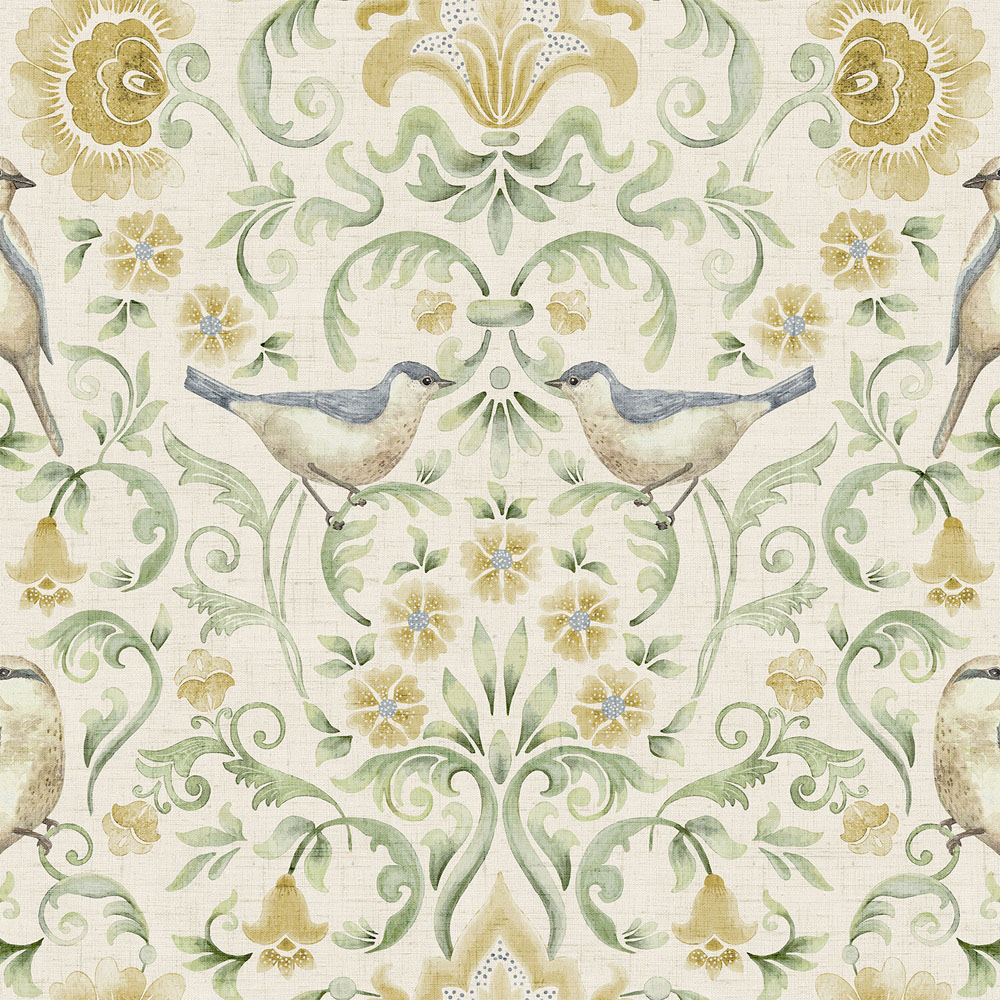 Floral Bird Demask Wallpaper Image 1