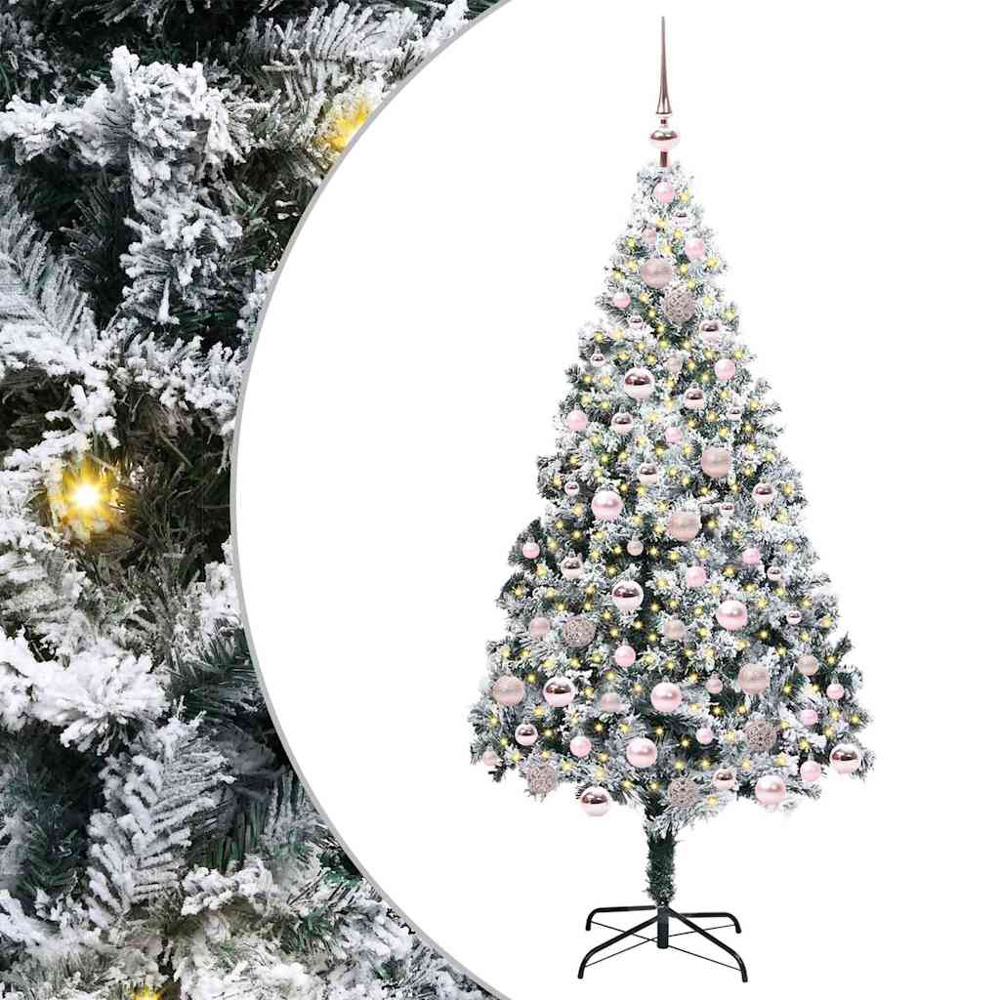 vidaXL Pre-Lit Pink Baubles White Artificial Christmas Tree 6ft Image 2