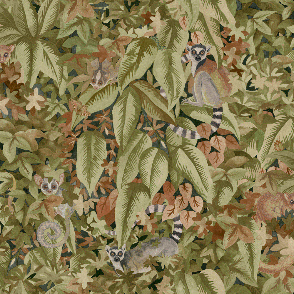 Holden Decor Lemur Leaves Rust Green Wallpaper Image 1