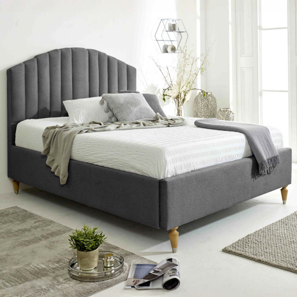 Eleganza Henrik Single Steel Arlington Fabric Bed Frame with Curved Headboard Image 1