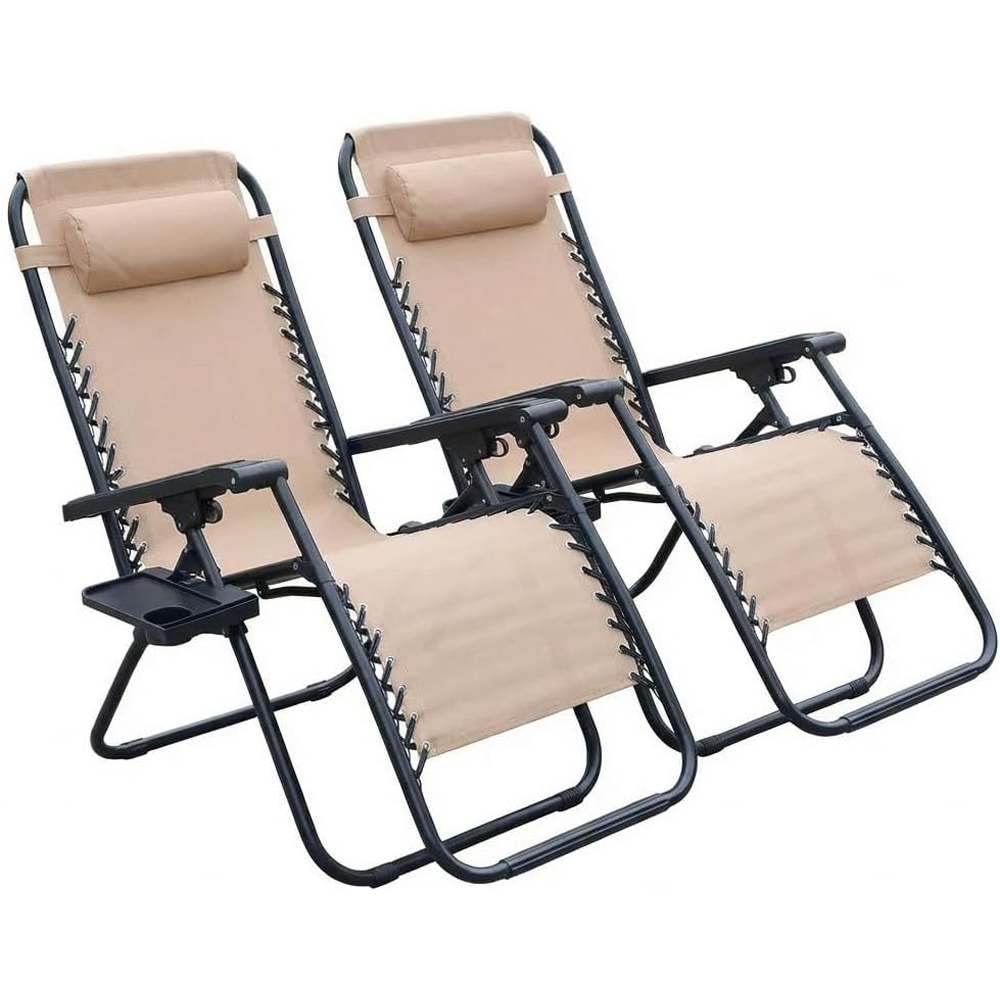 Alivio 2 Pack Beige Zero Gravity Reclining Sun Loungers Image 3