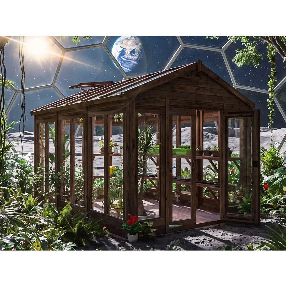 Dunster House Growzilla Brown Wooden 8 x 12ft Greenhouse with Shelf Image 3