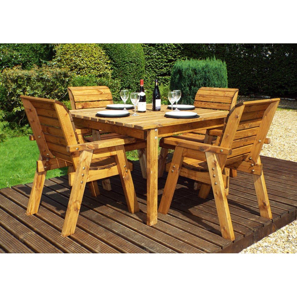 Charles Taylor Solid Wood 4 Seater Square Outdoor Dining Set with Green Cushions Image 4