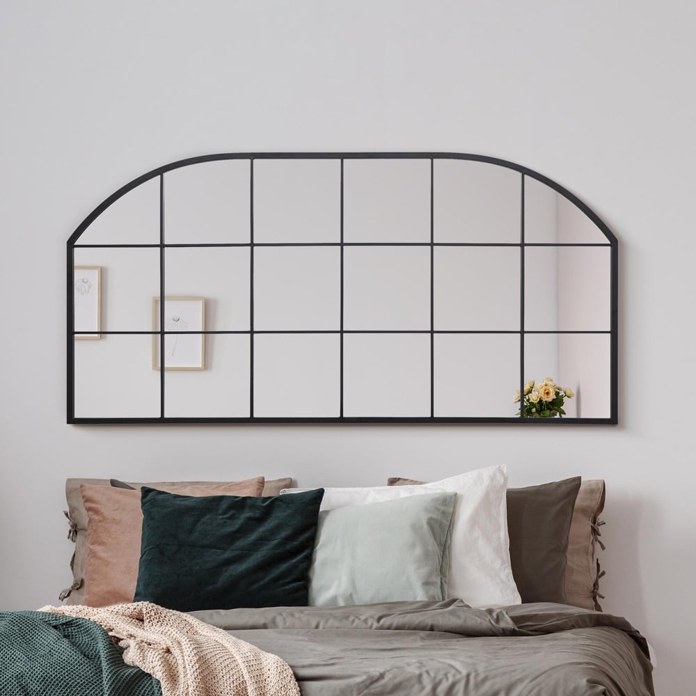 MirrorOutlet The Arcus Black Metal Arched Window Wall Mirror 174 x 85cm Image 7