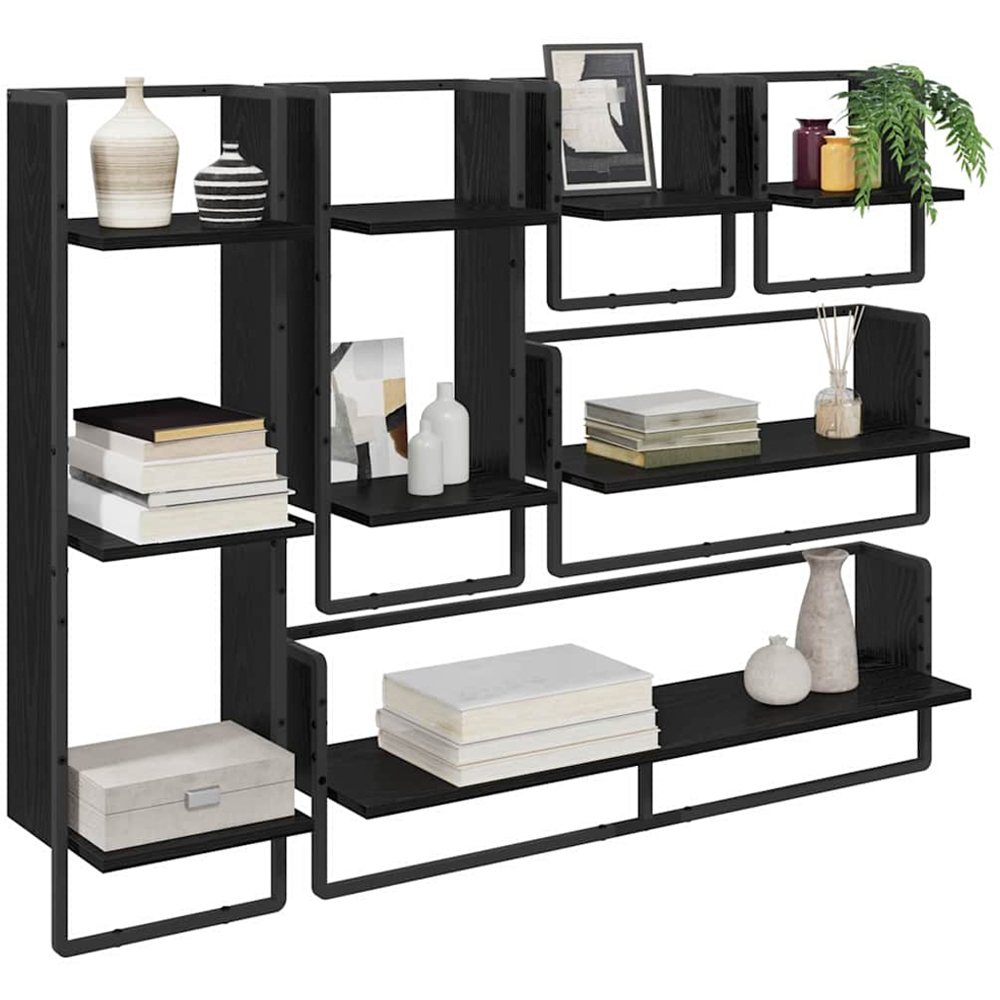 vidaXL 9 Shelf Black Oak Wall Shelf Set of 6 Image 3