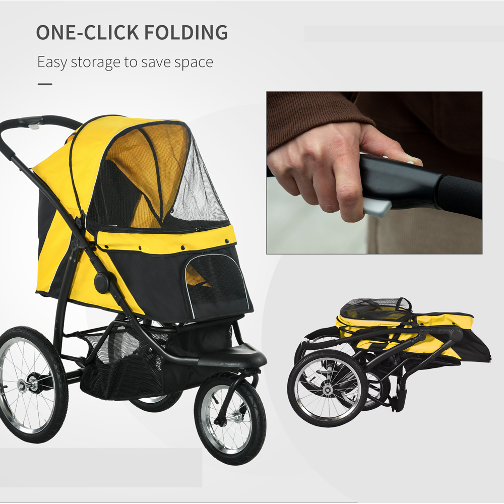 PawHut Yellow 3 Wheel Foldable Pet Stroller Image 5