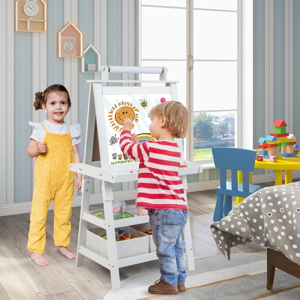 Costway Kids White Double Sided Art Easel with Paper Roll Image 2