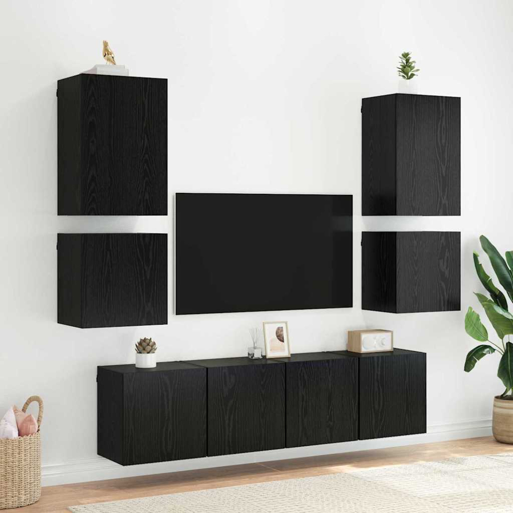 vidaXL Single Door Black Oak Wall-Mounted TV Cabinet Set of 2 Image 5