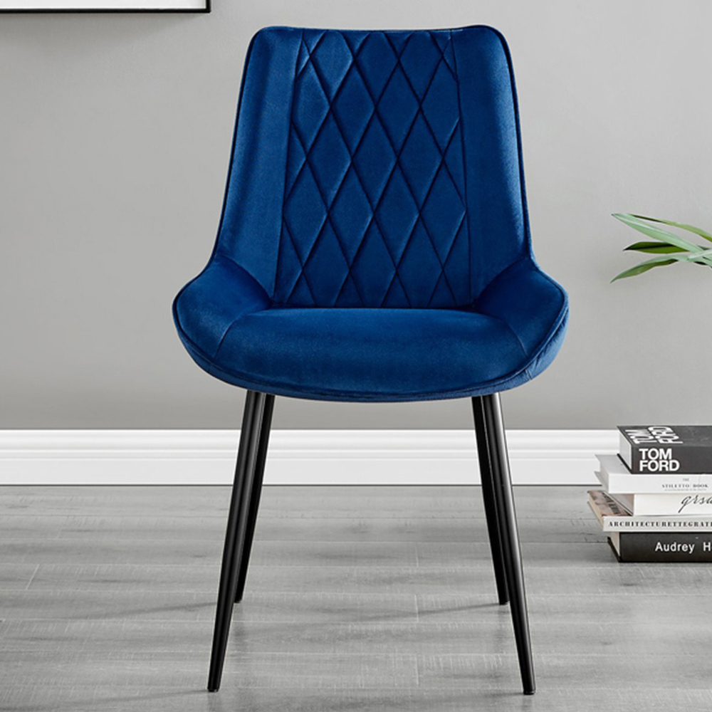 Furniturebox Lucia Cesano 6 Seater Dining Set Black Gloss and Navy Image 3