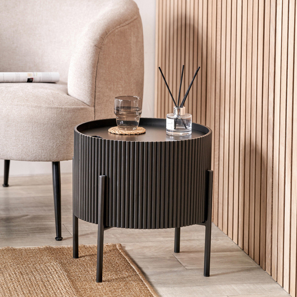 Pacific Lifestyle Henderson Black Wood and Black Metal Storage Side Table Image 5