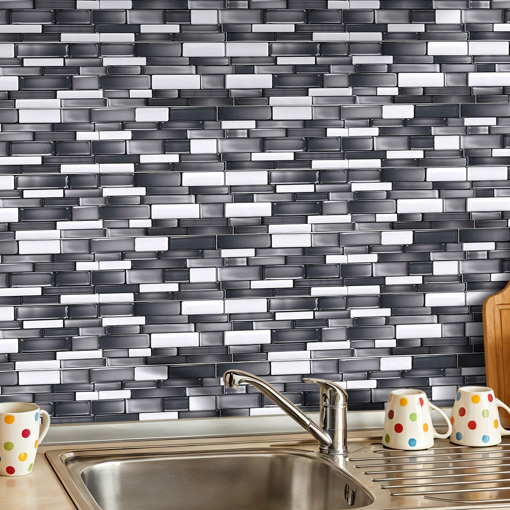 Living and Home Marble Effect Black Self-Adhesive Wall Tile Sticker 20 Pack Image 1