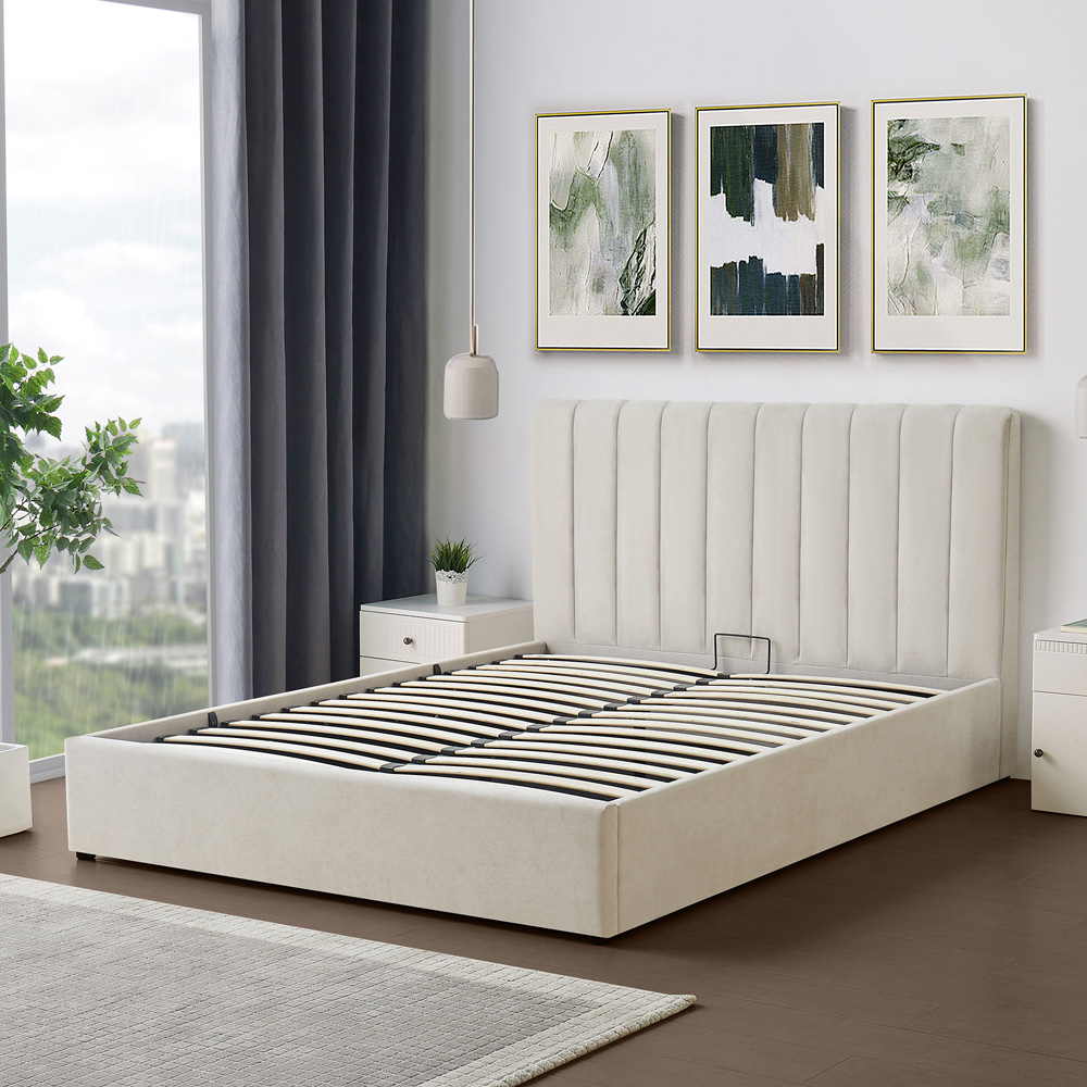 Brooklyn Evelynne King Size Beige Linen Ottoman Bed Image 5