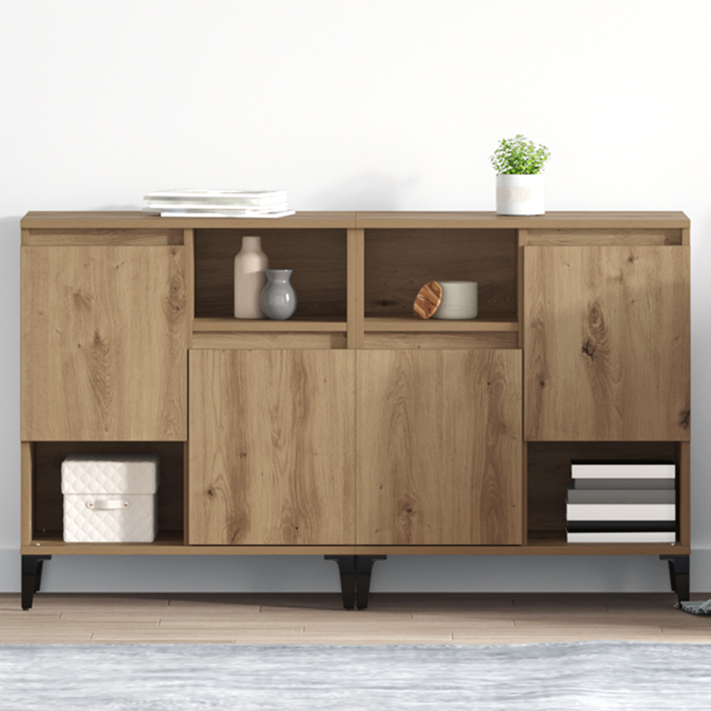 vidaXL 2 Door 2 Shelf Artisan Oak Compact Sideboard Set of 2 Image 1