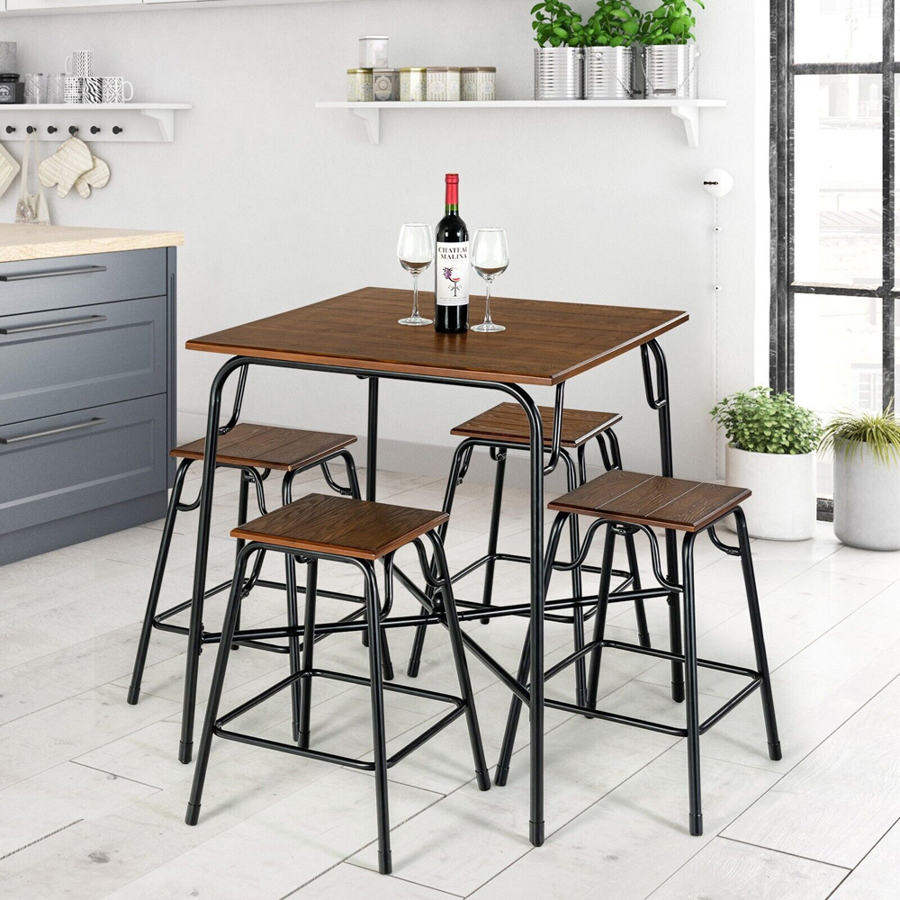 Costway 4 Seater Bar Table Set Rustic Brown Image 3