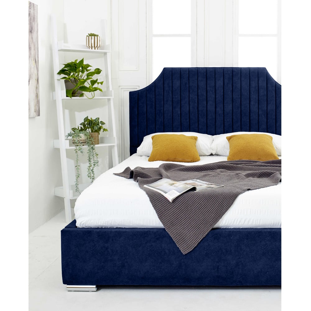 Eleganza Ascend Super King Size Blue Plush Velvet Bed Frame with Lined Headboard Image 4